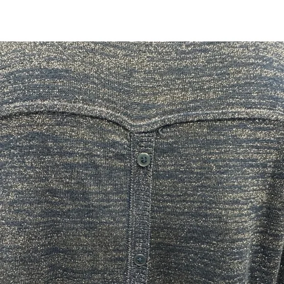 MNG MANGO Blue Sparkly Silver Metallic Thread Long Sleeve Womens Top Size L - Picture 7 of 12